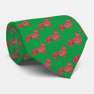 Corgi Welsh Christmas Dog Silhouette Green Neck Tie