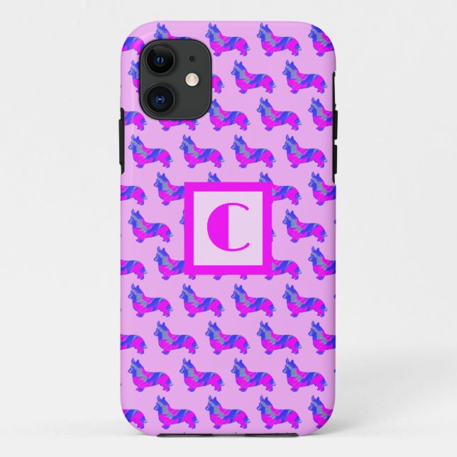 Corgi Welsh Cute Dog Pink Silhouette Monogram Case-Mate iPhone Case (Back)