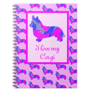 Corgi Welsh Dog Lover Pink & Blue Silhouette Notebook