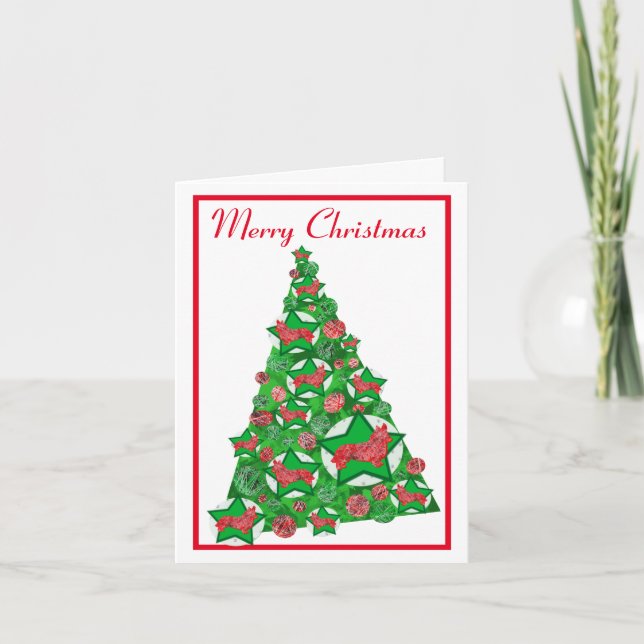 Corgi Welsh Dog Silhouette Christmas Tree White Card (Front)