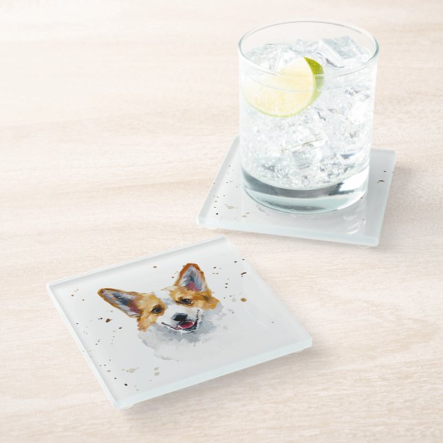  Corgi Welsh Pembroke Cute Corgi Dog Glass Coaster (Angled)