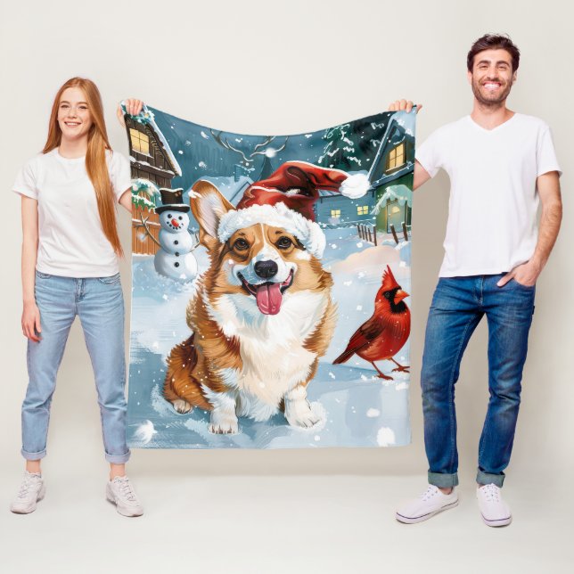 Corgi Winter Wonderland Christmas Joy Fleece Blanket (In Situ)