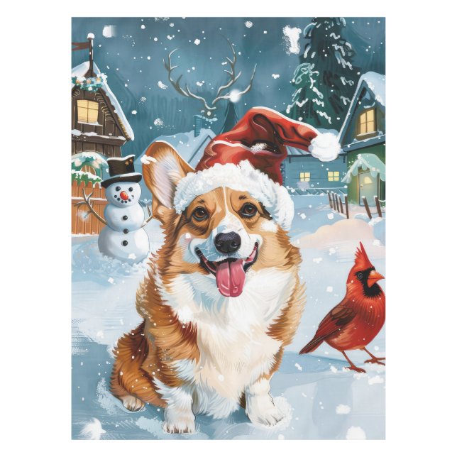 Corgi Winter Wonderland Christmas Joy Tablecloth (Front)