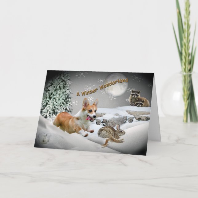 Corgi Winter Wonderland Greeting Cards (Front)