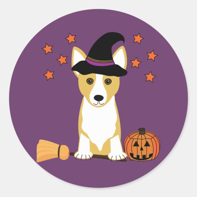 Corgi Witch Halloween Classic Round Sticker (Front)