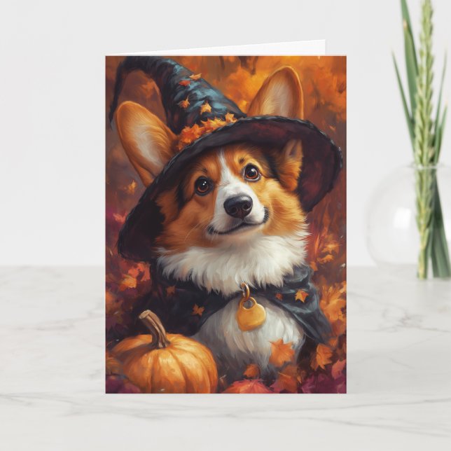 Corgi Witch Halloween Holiday Card (Front)