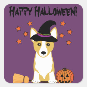 Corgi Witch Halloween Stickers