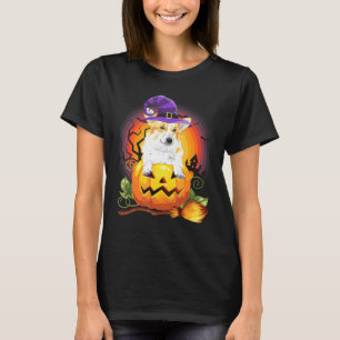 Corgi Witch Pumpkin Halloween Dog Costume T-Shirt