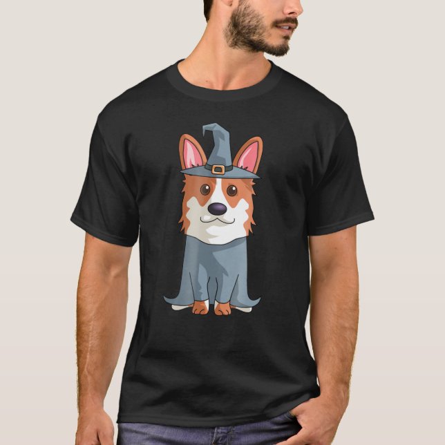 Corgi Witch Witch Halloween Gif T-Shirt (Front)