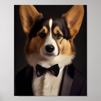 Corgi with a bow tie poster