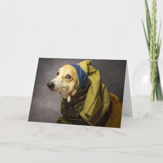 Corgi with a Pearl Earring greeting card (Front)