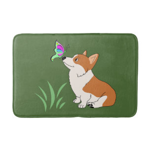 Corgi with Butterfly Bath Mat
