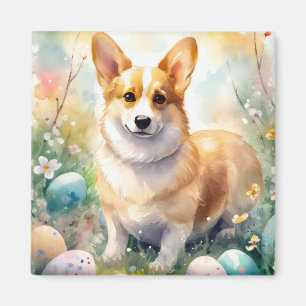 Corgi with Easter Eggs Holiday Magnet