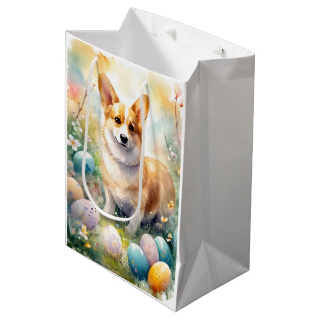 Corgi with Easter Eggs Holiday Medium Gift Bag (Front Angled)