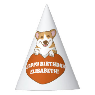 Corgi With Heart Cute Personalised Party Hat