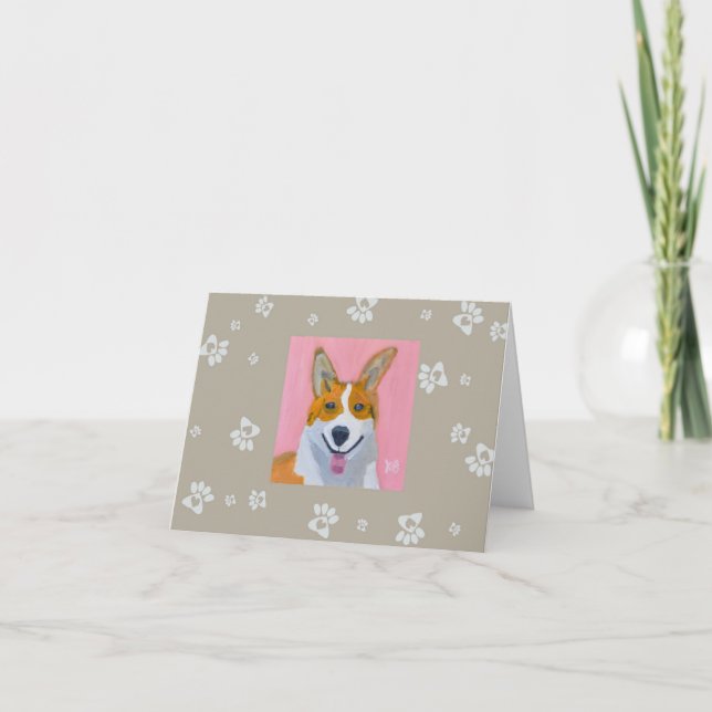 Corgi with Paw Prints Thank You Card (Front)