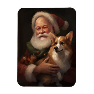 Corgi With Santa Claus Festive Christmas Magnet