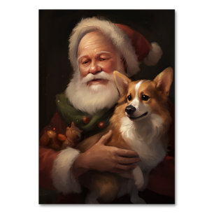 Corgi With Santa Claus Festive Christmas Table Number