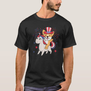Corgi With Unicorn For The Fourth Of July Firework T-Shirt