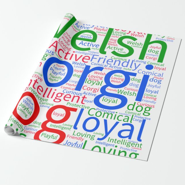 Corgi Word Cloud Wrapping Paper (Unrolled)