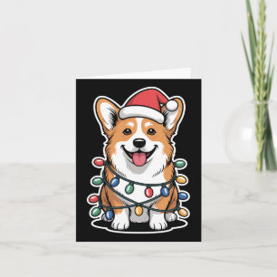 Corgi Wrapped In Christmas Lights Card