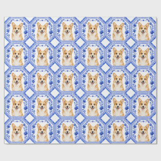 Corgi Wrapping Paper Blue & White Chinoiserie