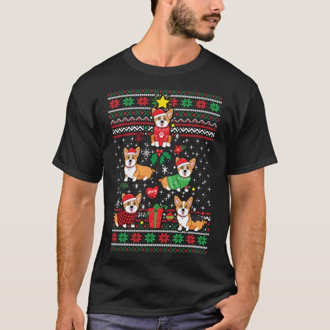 Corgi Xmas Tree Santa Dog  Ugly Christmas T-Shirt (Front)