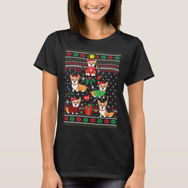 Corgi Xmas Tree Santa Dog  Ugly Christmas T-Shirt (Front)