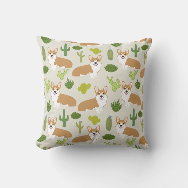corgis and cactus throw pillow - cute corgi gift (Front)