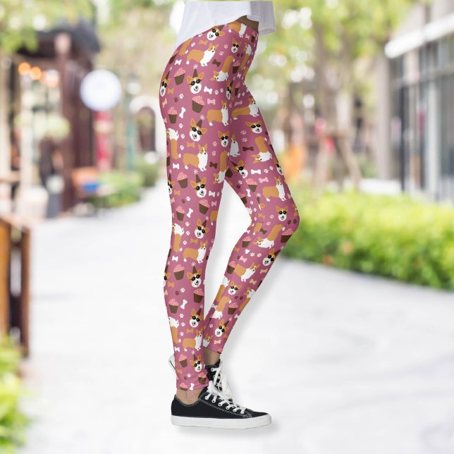 Corgis and Cupcakes Welsh Corgi Party Hat Leggings (Corgis and Cupcakes Leggings in Pink)
