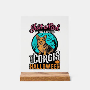 Corgis and Halloween Girl Vintage Engraving Shirt Acrylic Sign