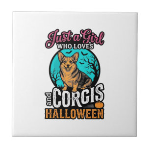 Corgis and Halloween Girl Vintage Engraving Shirt Ceramic Tile