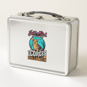 Corgis and Halloween Girl Vintage Engraving Shirt Metal Lunch Box