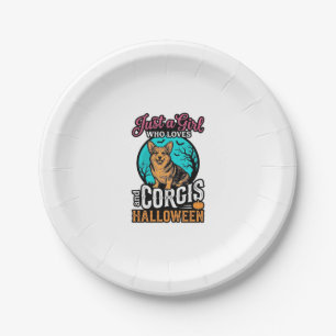 Corgis and Halloween Girl Vintage Engraving Shirt  Paper Plate