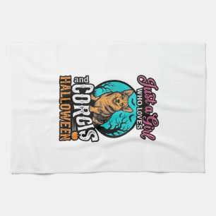 Corgis and Halloween Girl Vintage Engraving Shirt Tea Towel
