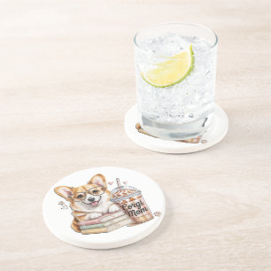Corgis Books and Iced Coffee for Dog Coaster