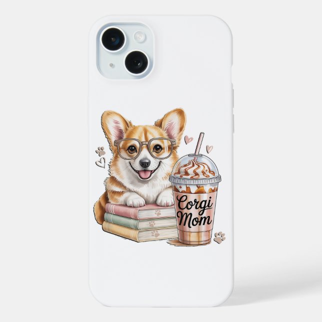 Corgis Books and Iced Coffee for Dog iPhone Case (Back)