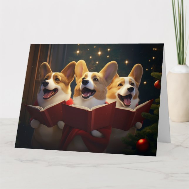 Corgis Christmas Caroling Festive Holiday Card (Front)