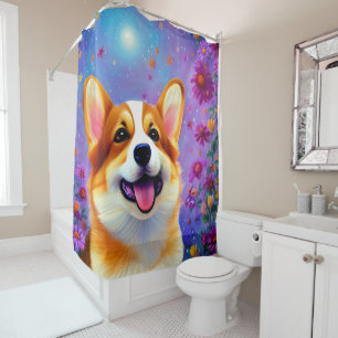Corgi's Floral World Shower Curtain