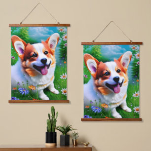 Corgi's Garden  Hanging Tapestry