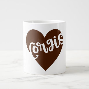 CORGIS - HEART WITH PAW TYPOGRAPHY LARGE COFFEE MUG