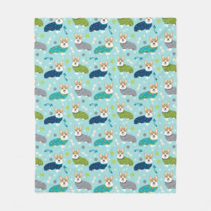 Corgis in PJs light blue Fleece Blanket