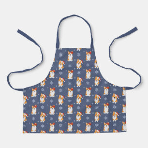 Corgis in Santa Hats and Snowflakes Pattern Apron