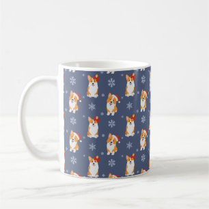 Corgis in Santa Hats and Snowflakes Pattern Coffee Mug