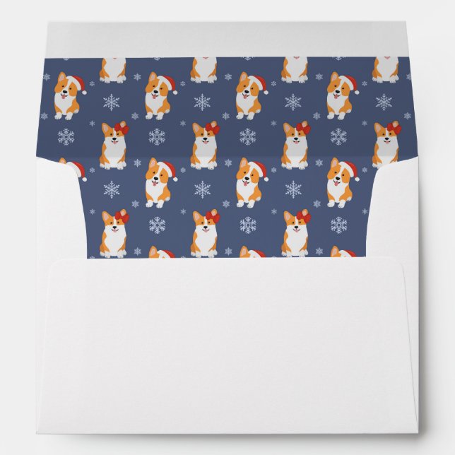 Corgis in Santa Hats and Snowflakes Pattern Envelope (Back (Bottom))