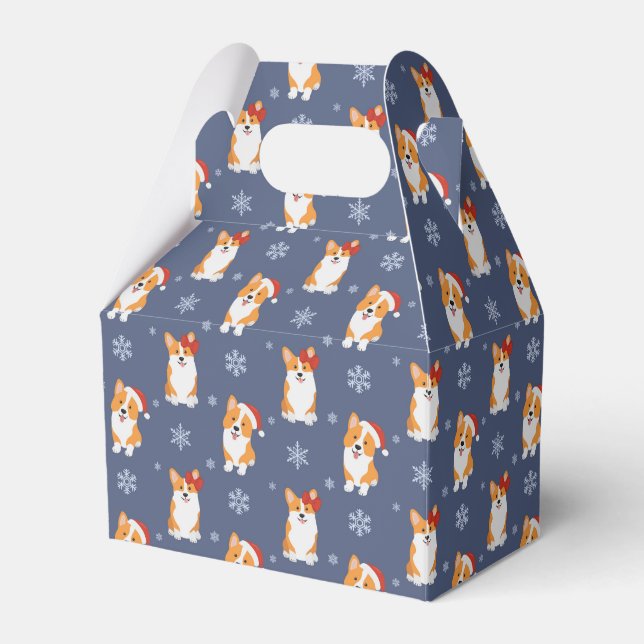 Corgis in Santa Hats and Snowflakes Pattern Favour Box (Front Side)