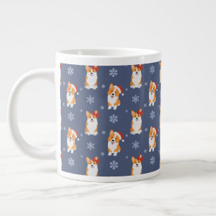 Corgis in Santa Hats and Snowflakes Pattern Large Coffee Mug