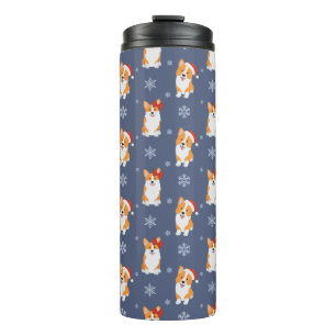 Corgis in Santa Hats and Snowflakes Pattern Thermal Tumbler