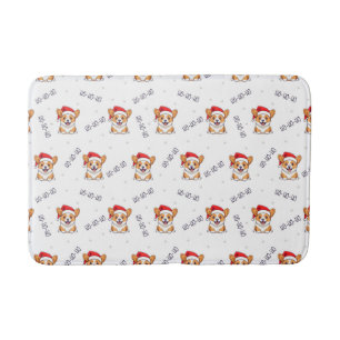 Corgis in Santa Hats Christmas Pattern Bath Mat