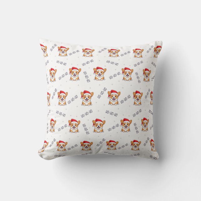 Corgis in Santa Hats Christmas Pattern Cushion (Front)